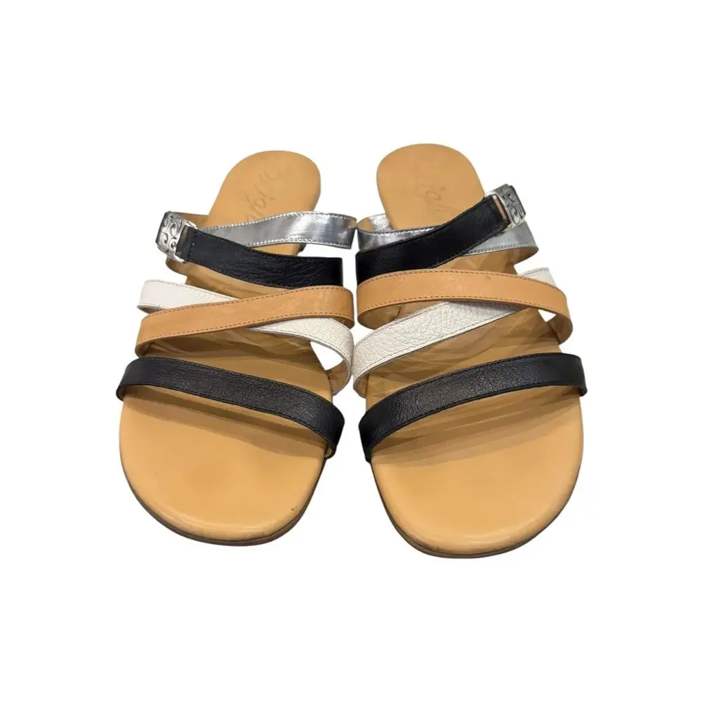 Brighton Capri Multicolor Leather Strappy Slide Sandals Black Tan Silver 9M